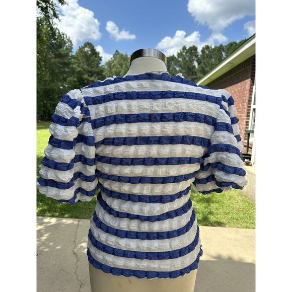 NWT Women's Kaktus Navy and White Stripped Top Size Small -Measurements in Descr - Picture 2 of 4